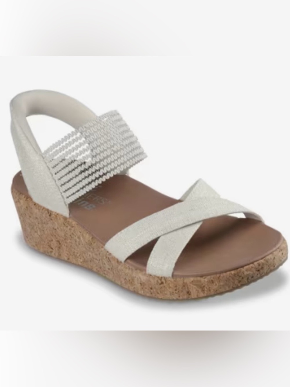 Skechers Sparkly Ivory Wedge Sandal with Cork Beverlee Lux size 9 NEW